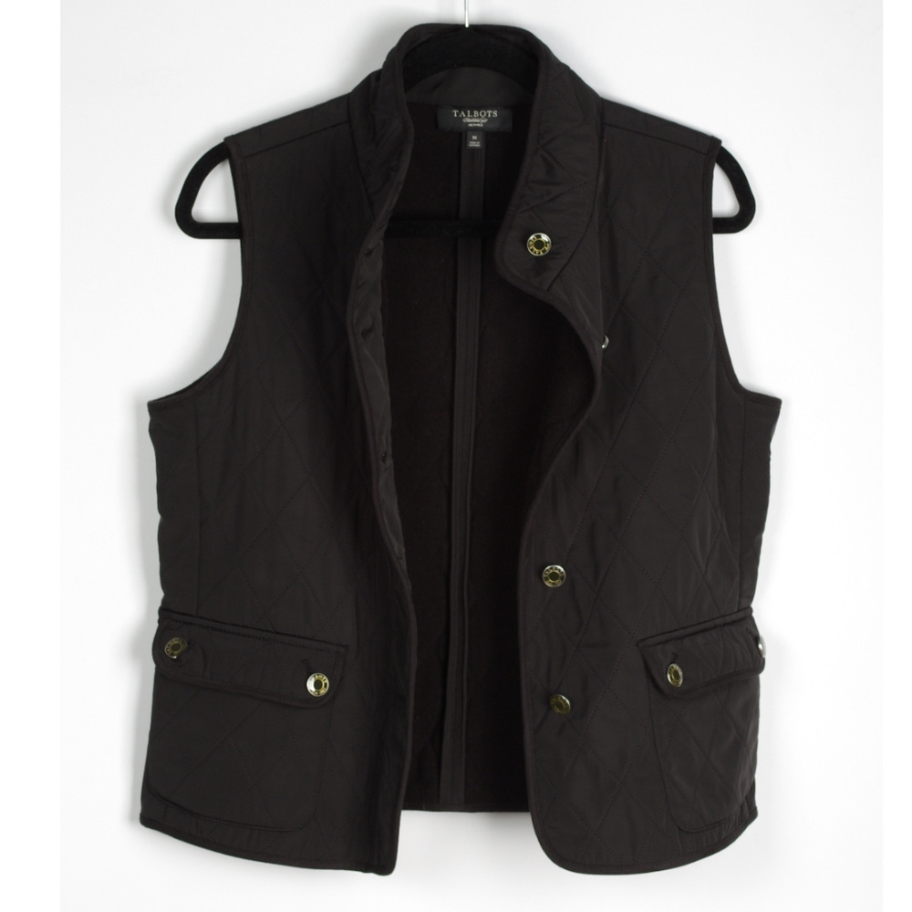 Talbots Black Quilted Vest Size M Petite